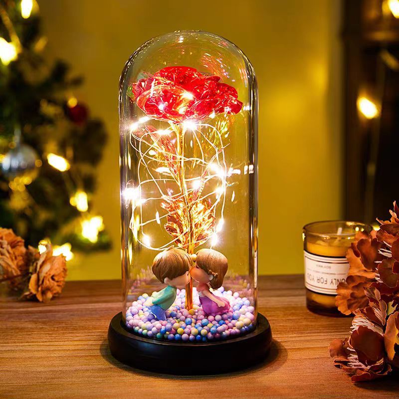 Galaxy Foil Rose in Glass Dome