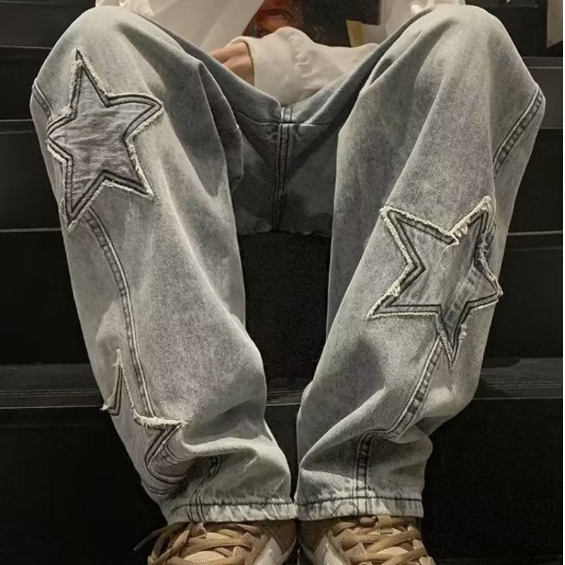 Star Embroidered Wide-Leg Jeans