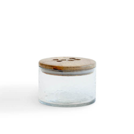 Leafy Twig Glass Jar with Wood Lid