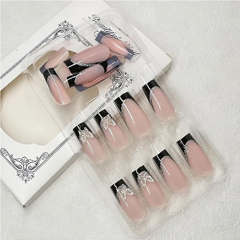 Black & Pink Butterfly Press-On Nails (24 Pcs)