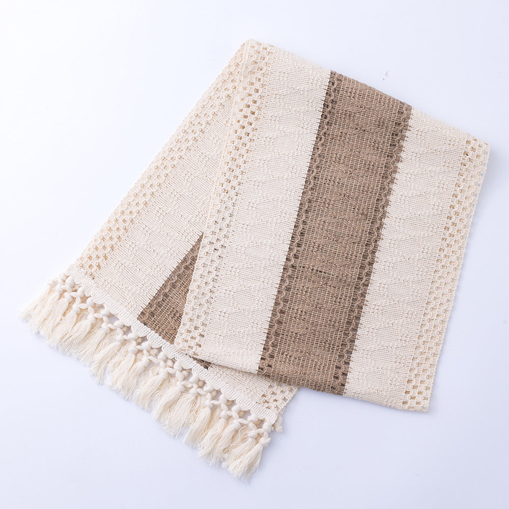 Tasseled Cotton Linen Table Runner