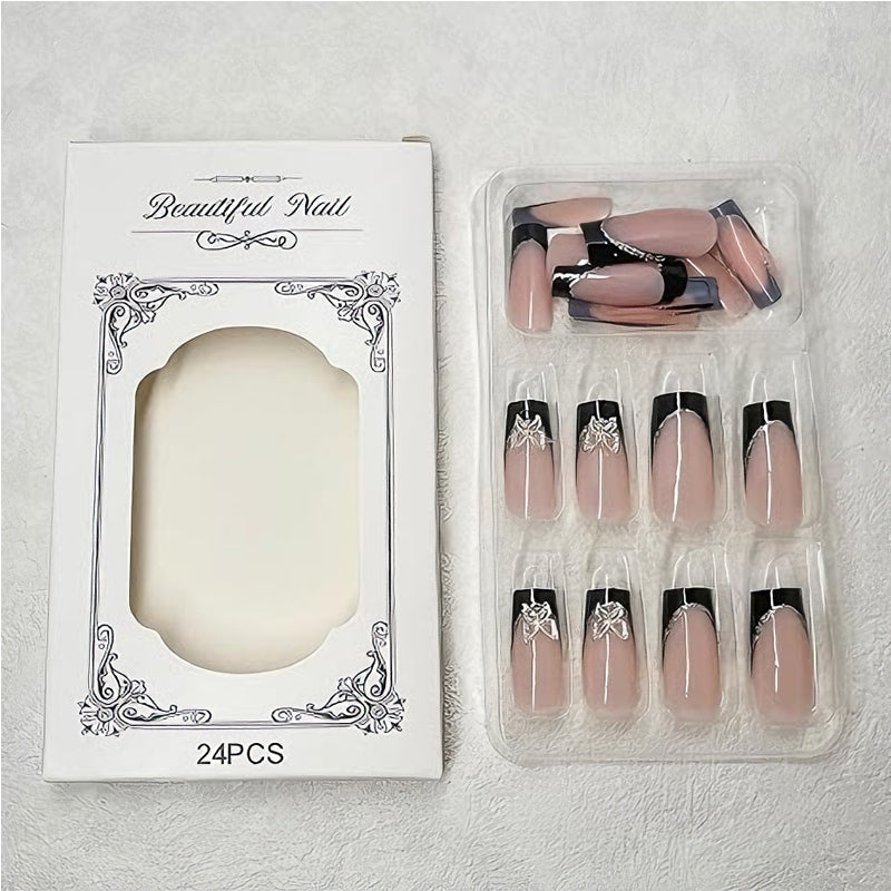 Black & Pink Butterfly Press-On Nails (24 Pcs)