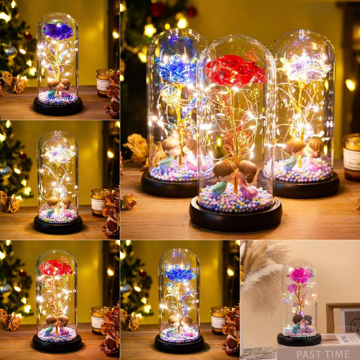 Galaxy Foil Rose in Glass Dome
