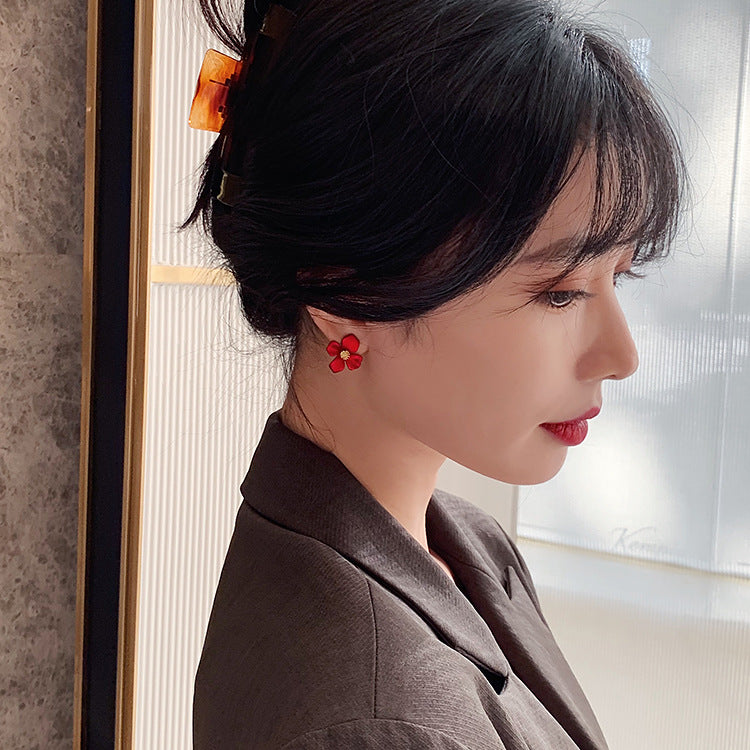 Red Petal Drop Earrings