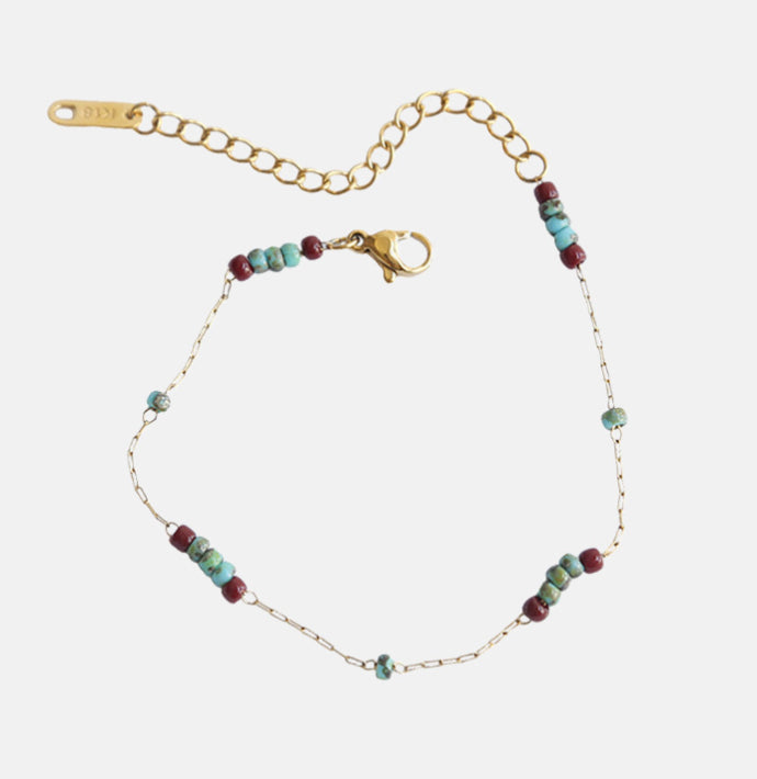 Turquoise & Red Glass Bead Necklace