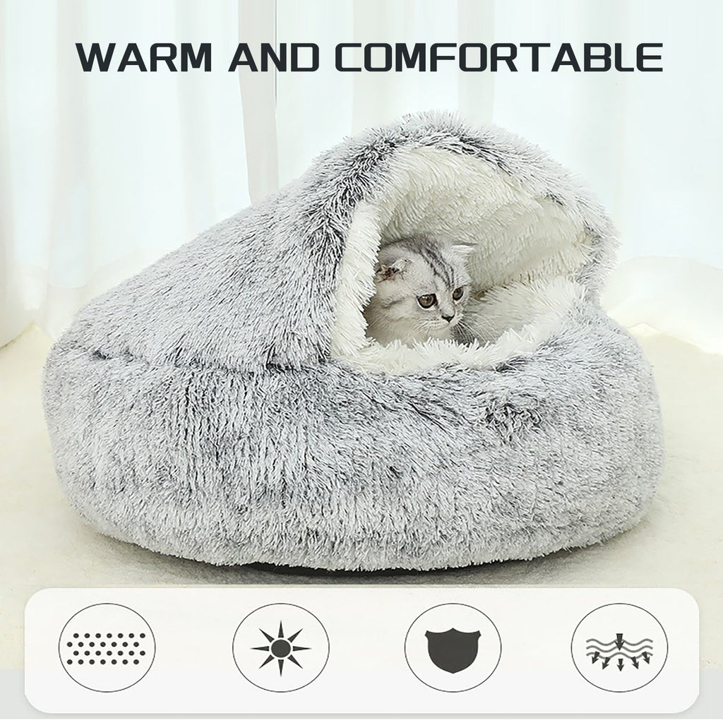 Hooded Plush Donut Cat Bed