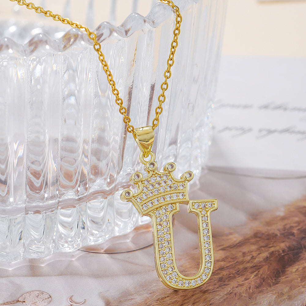 Crown Initial Pendant Necklace