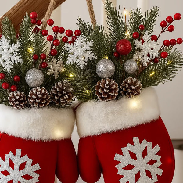Light-Up Christmas Glove Wreath