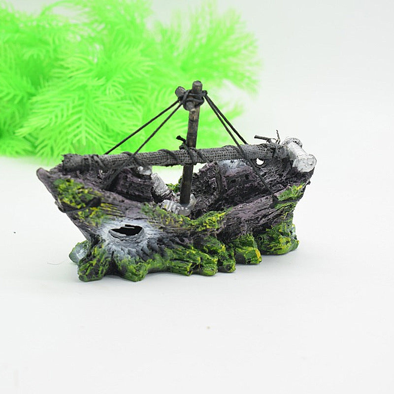 Mini Fishing Boat Aquarium Ornament